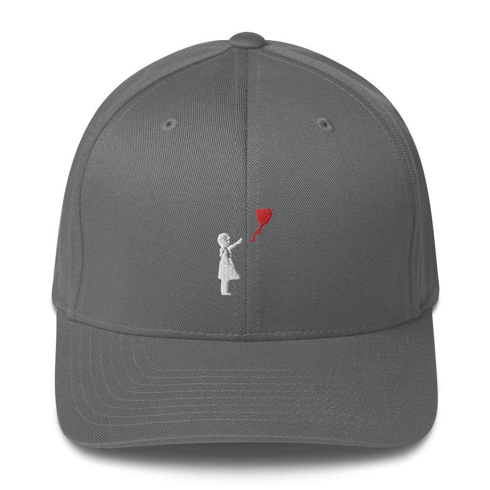 Embroidered White Balloon girl Baseball Cap - Grey