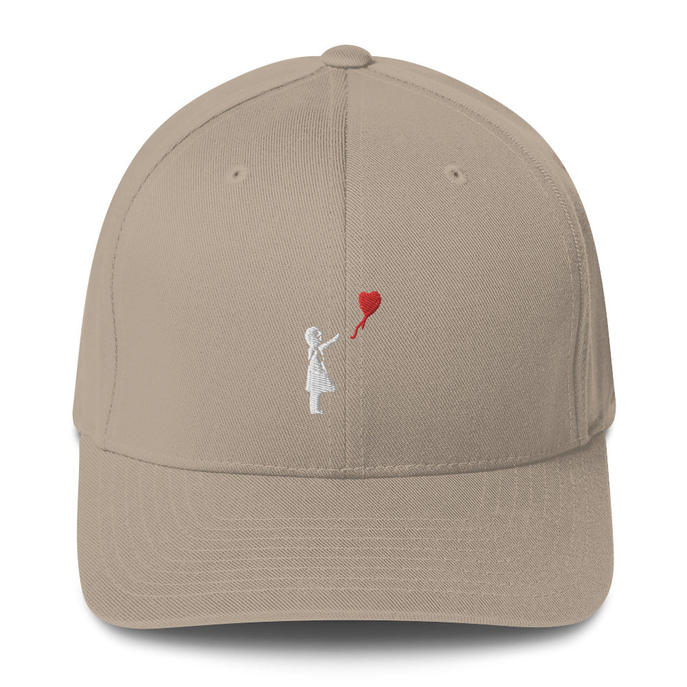 Embroidered White Balloon girl Baseball Cap - Khaki