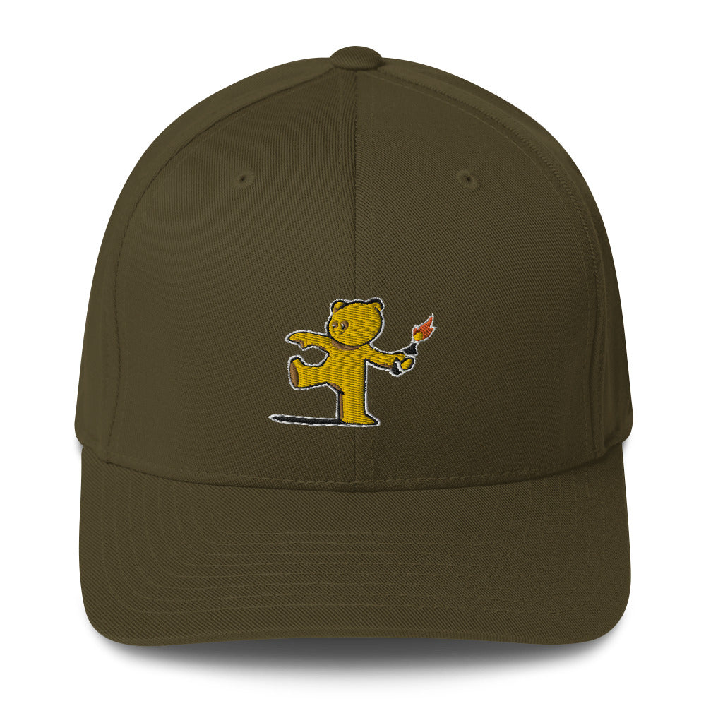Embroidered Teddy Bear Bomber Baseball cap - Olive