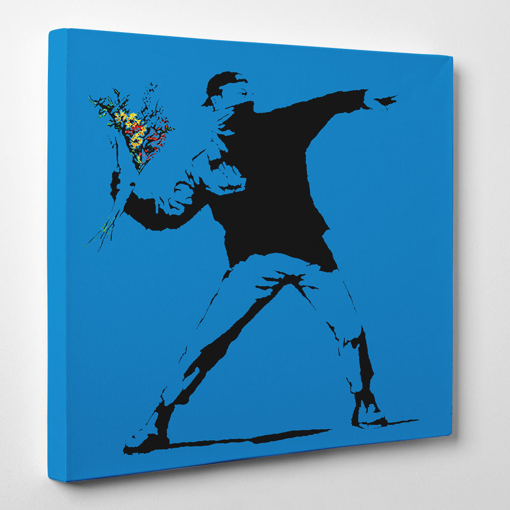 Banksy Canvas Prints Square - Flower Thrower - Royal Blue