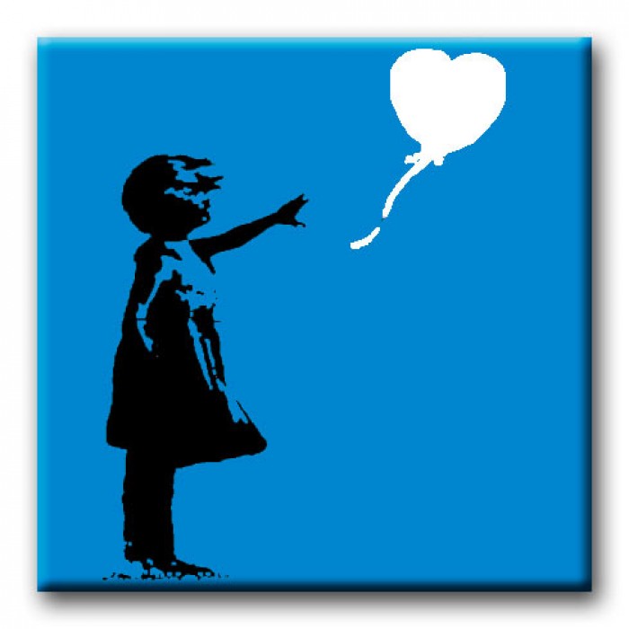 Square Banksy Canvas Print - Blue