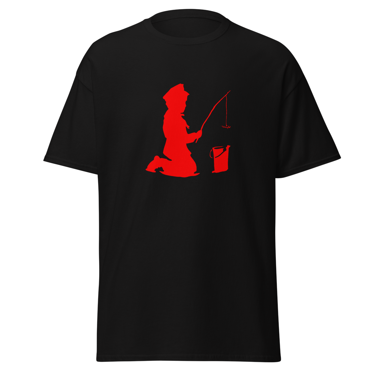 Banksy Fishing Boy T Shirt - Black