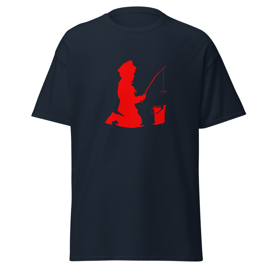 Banksy Fishing Boy T Shirt - Navy Blue