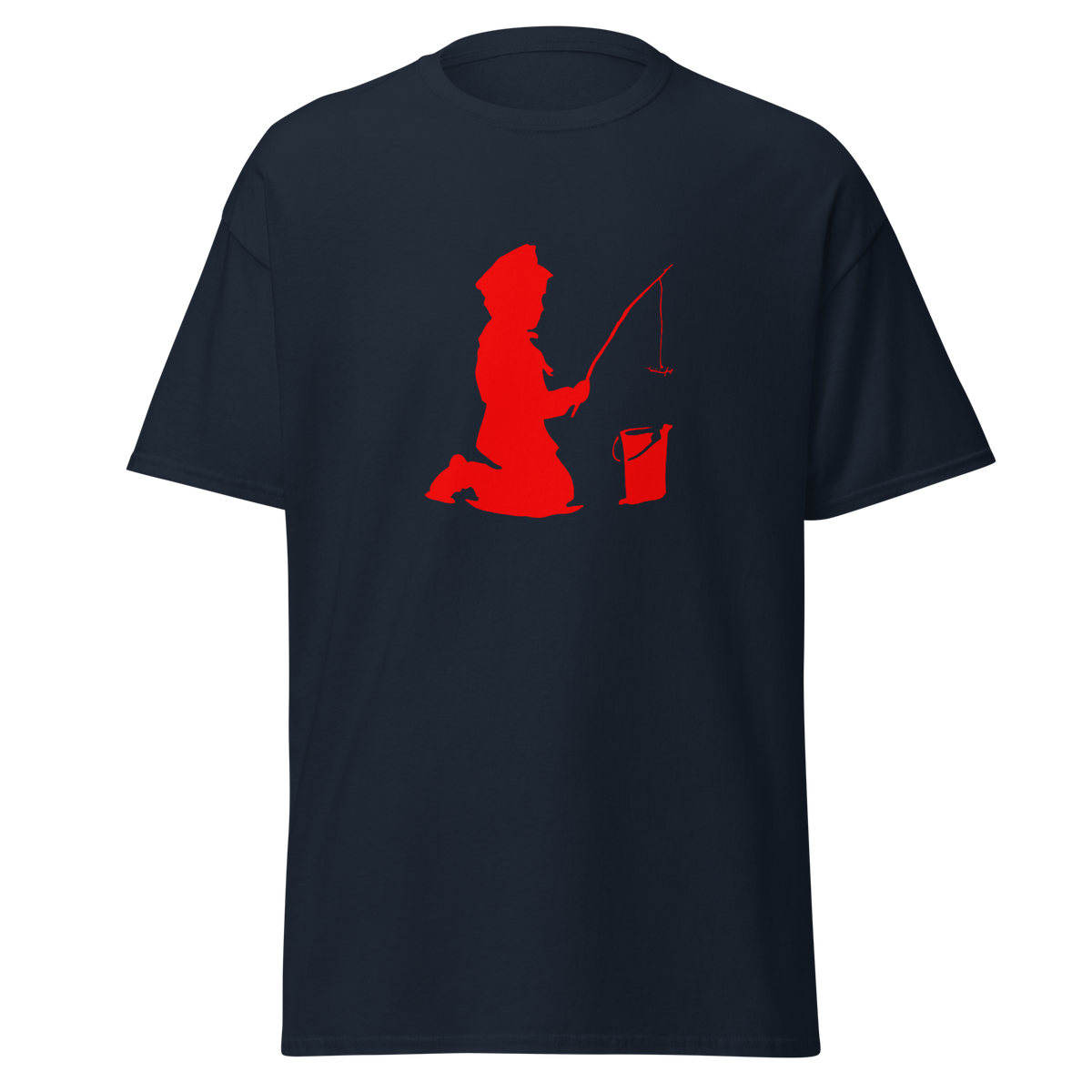 Banksy Fishing Boy T Shirt - Navy Blue