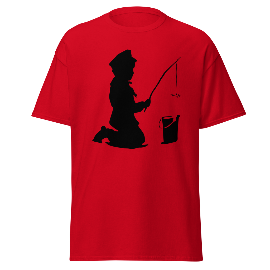 Banksy Fishing Boy T Shirt - Red