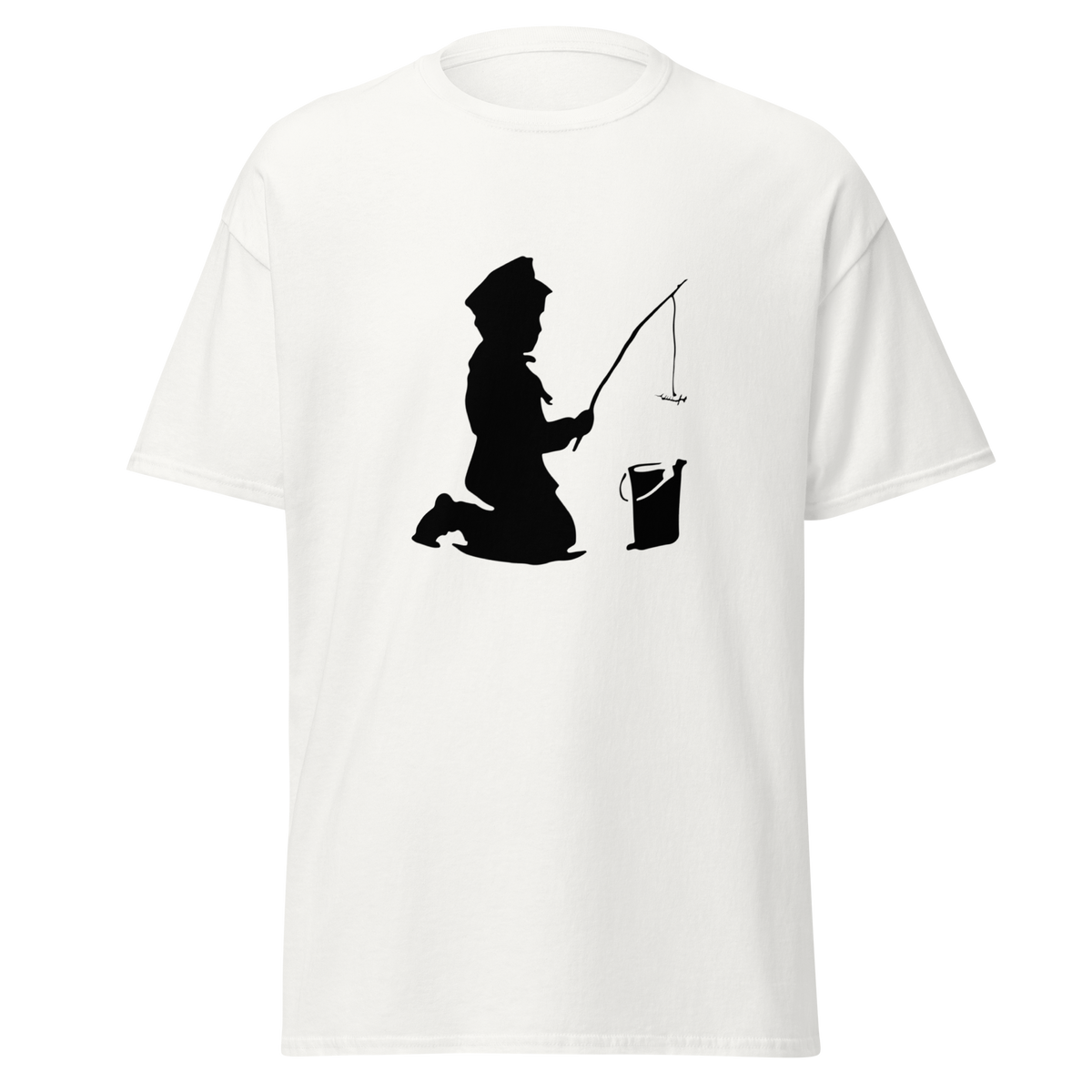 Banksy Fishing Boy T Shirt - White