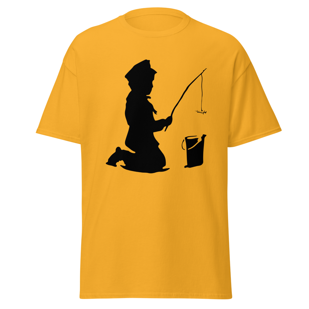 Banksy Fishing Boy T Shirt - Yellow