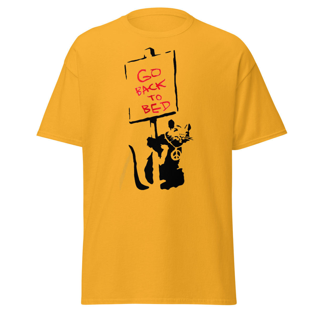 Banksy Go Back To Bed T Shirts - Yellow
