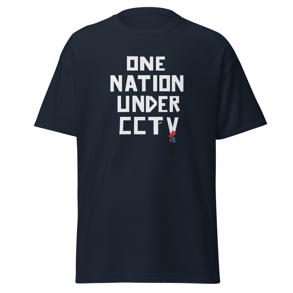 Banksy One Nation Under CCTV T Shirts - Navy Blue