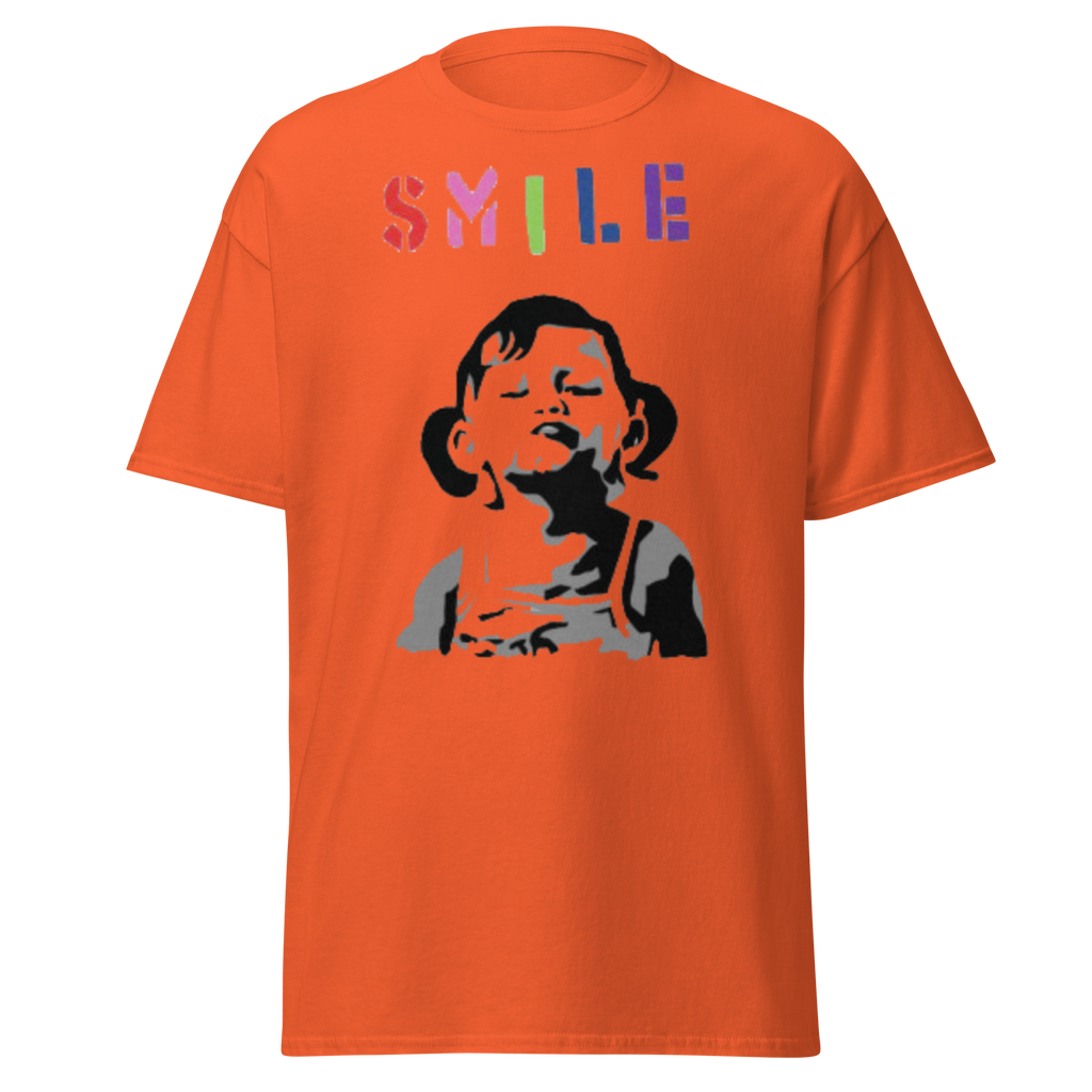 Banksy Smile Girl T Shirt - Orange