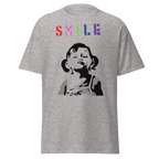 Banksy Smile Girl T Shirt - Sport Grey