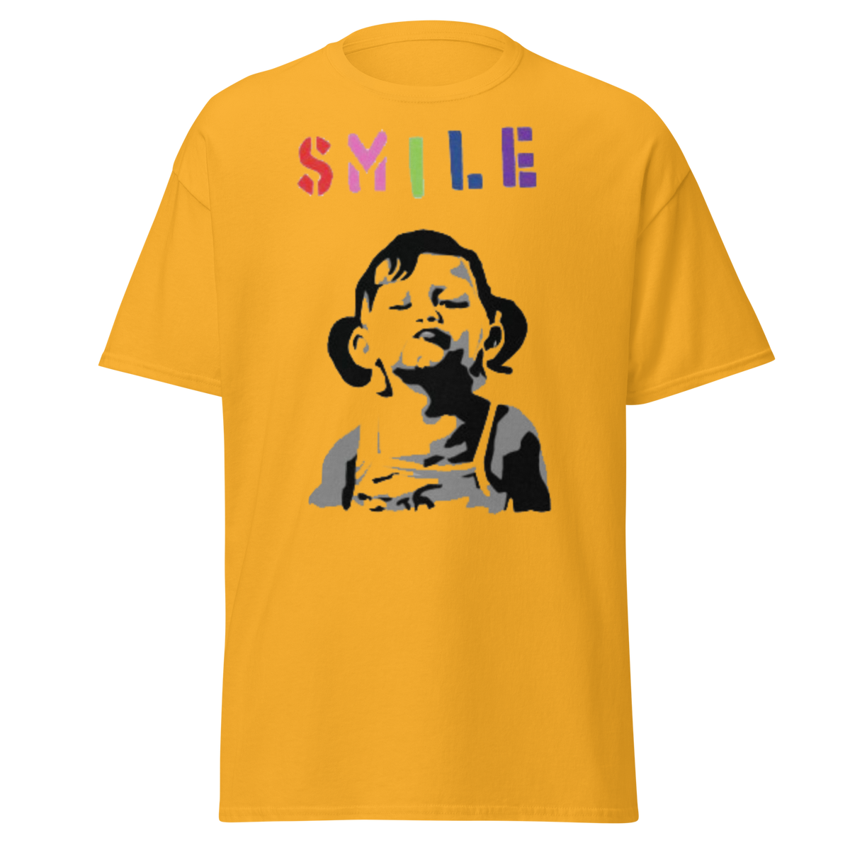 Banksy Smile Girl T Shirt - Yellow
