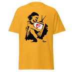 Banksy T Shirt Girl Hugging TV - Yellow