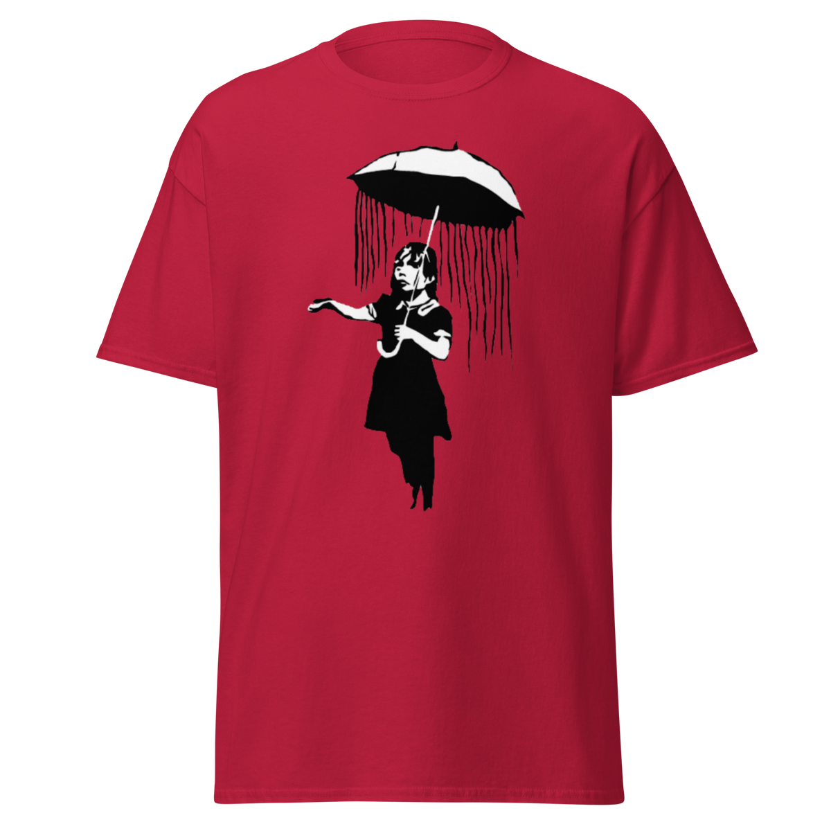 Banksy Umbrella Girl T Shirt - Cardinal Red