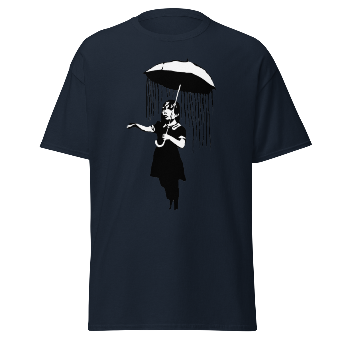 Banksy Umbrella Girl T Shirt - Navy Blue