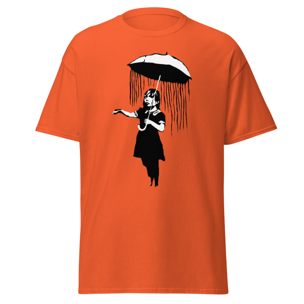 Banksy Umbrella Girl T Shirt - Orange