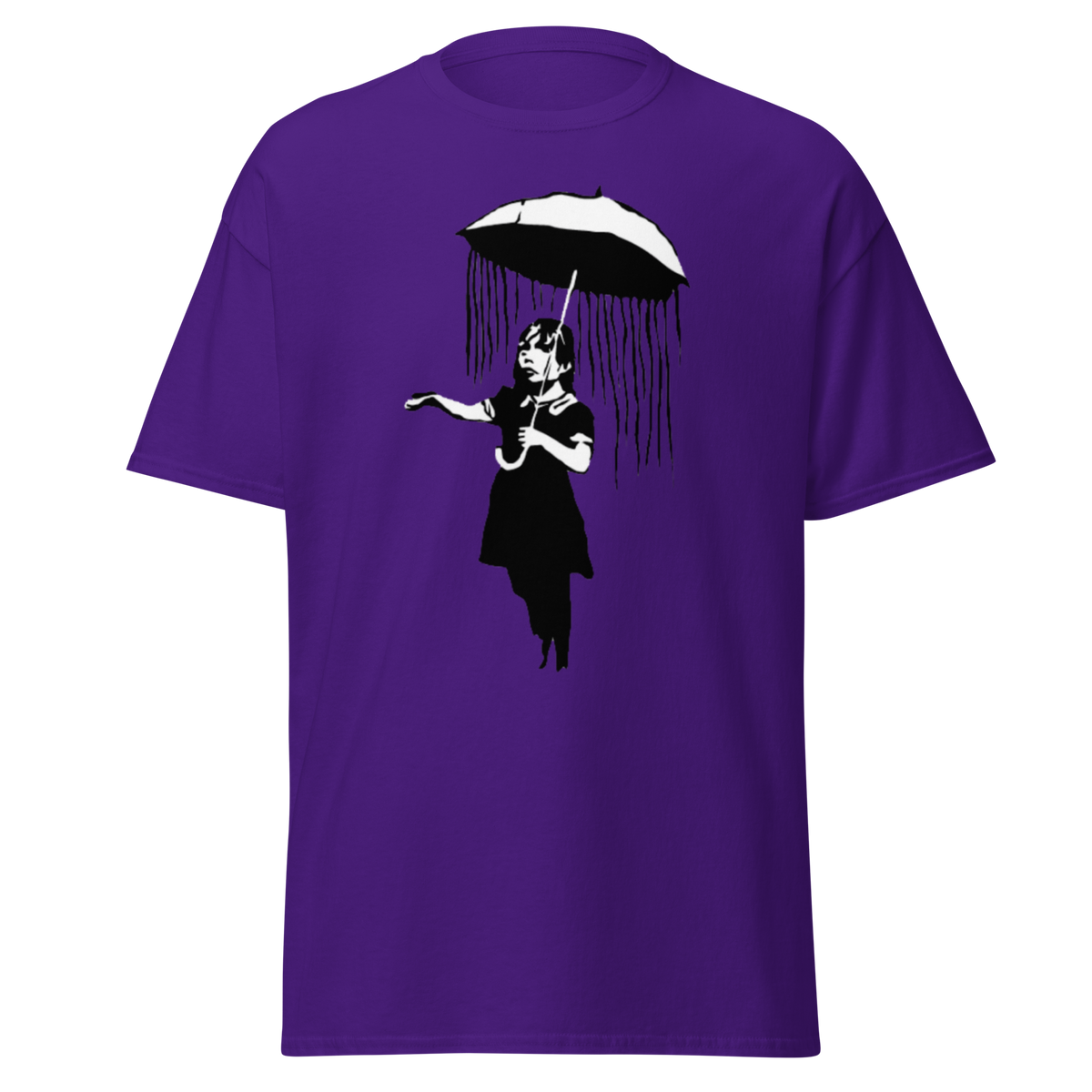 Banksy Umbrella Girl T Shirt - Purple