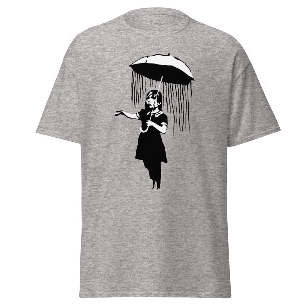 Banksy Umbrella Girl T Shirt - Sport Grey