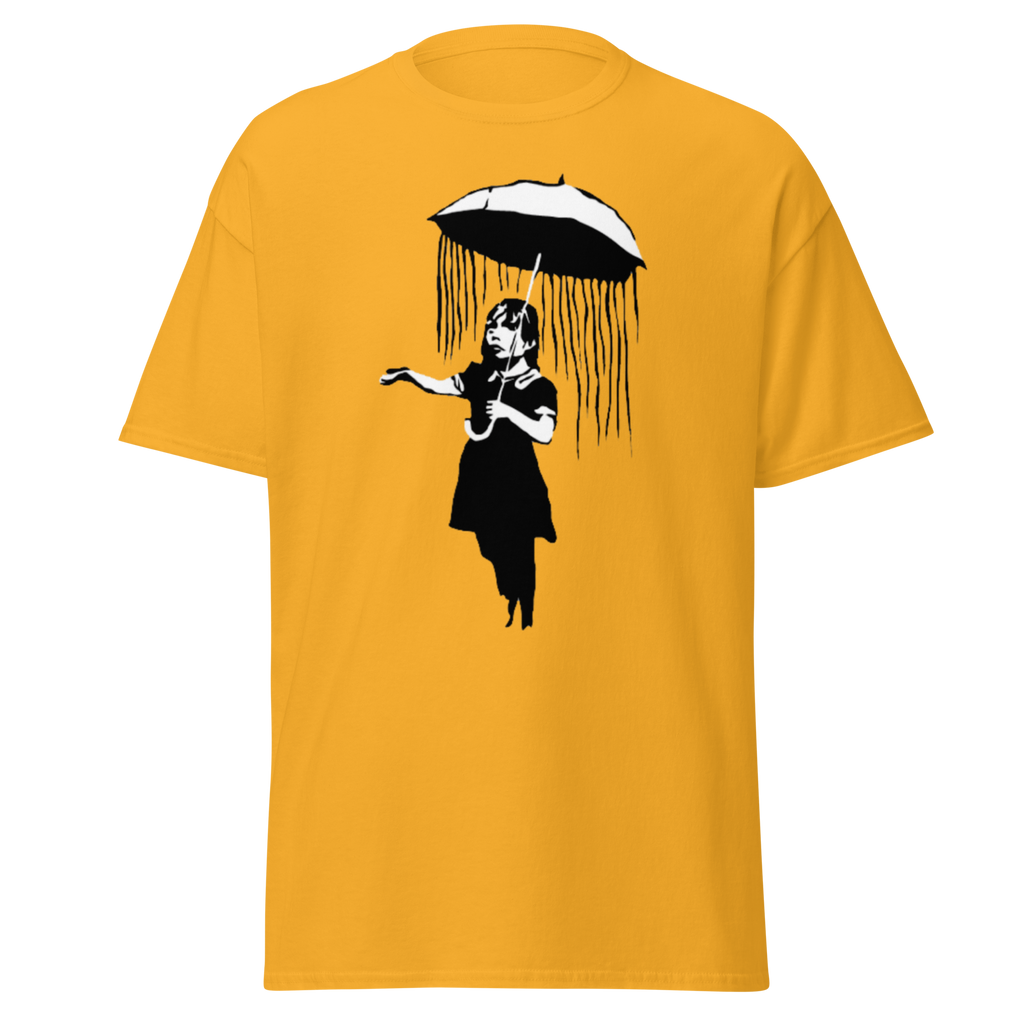 Banksy Umbrella Girl T Shirt - Yellow