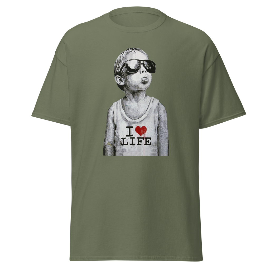 I love life boy T Shirt - Military Green