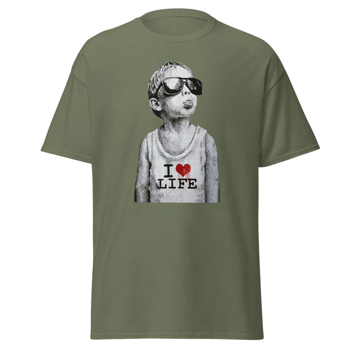 I love life boy T Shirt - Military Green