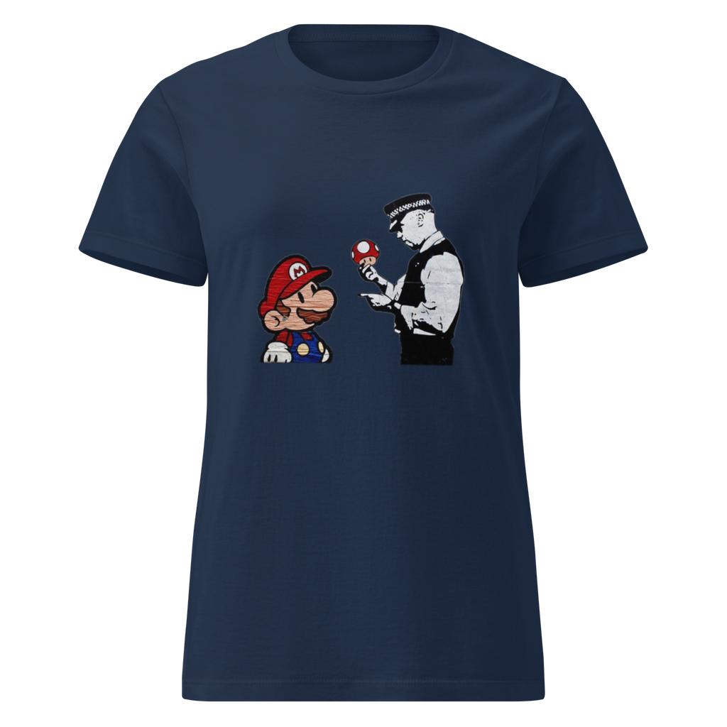 Ladies Mario and Policeman T Shirt - Navy Blue
