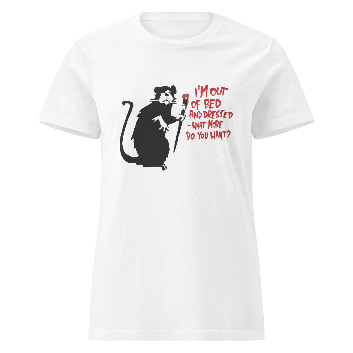 Ladies Out Of Bed Rat Banksy T Shirt - White