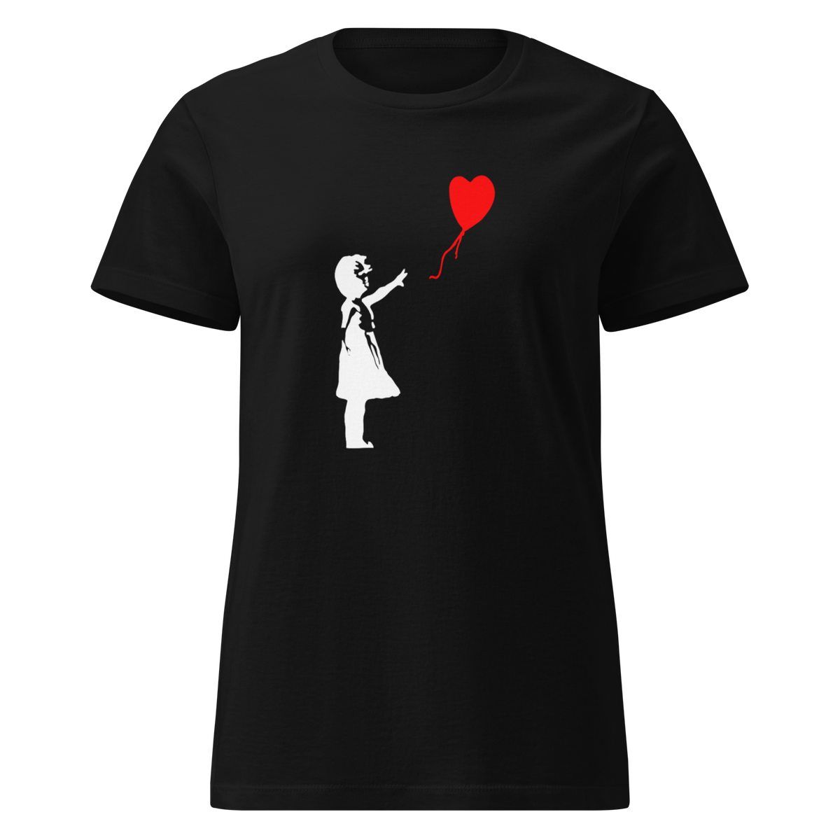 Ladies White Balloon Girl T - Shirt - Black