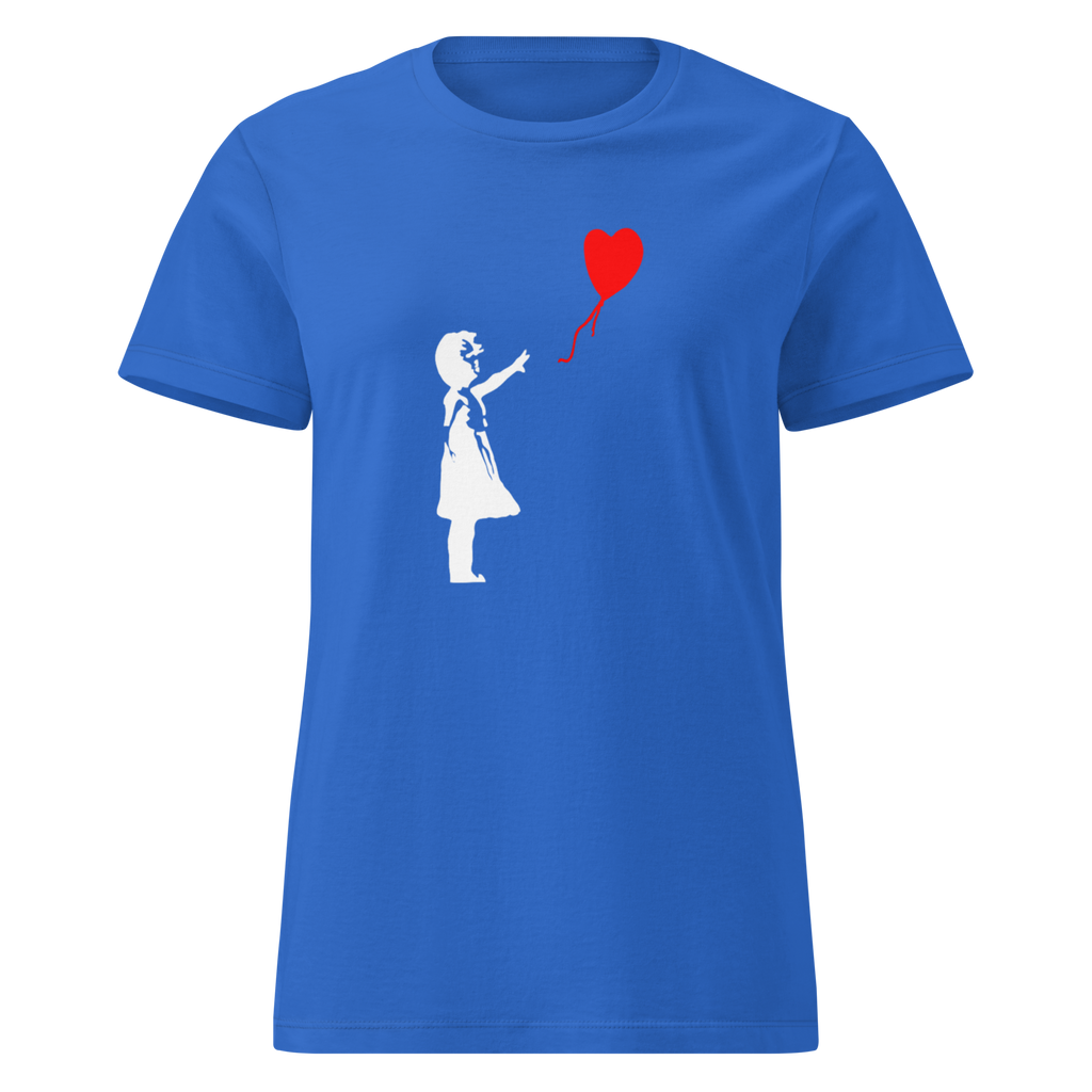 Ladies White Balloon Girl T - Shirt - Royal Blue