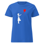Ladies White Balloon Girl T - Shirt - Royal Blue