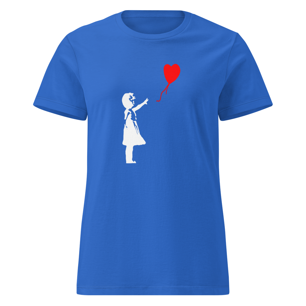 Ladies White Balloon Girl T - Shirt - Royal Blue