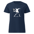 Ladies White Flower Thrower T - Shirt - Navy Blue