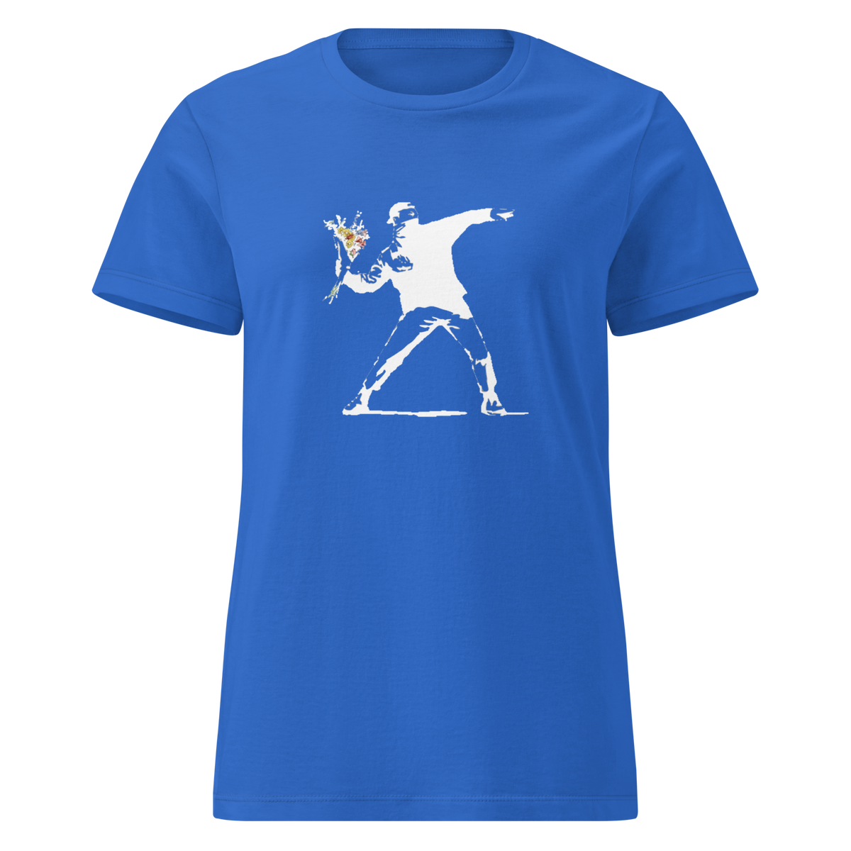 Ladies White Flower Thrower T - Shirt - Royal Blue