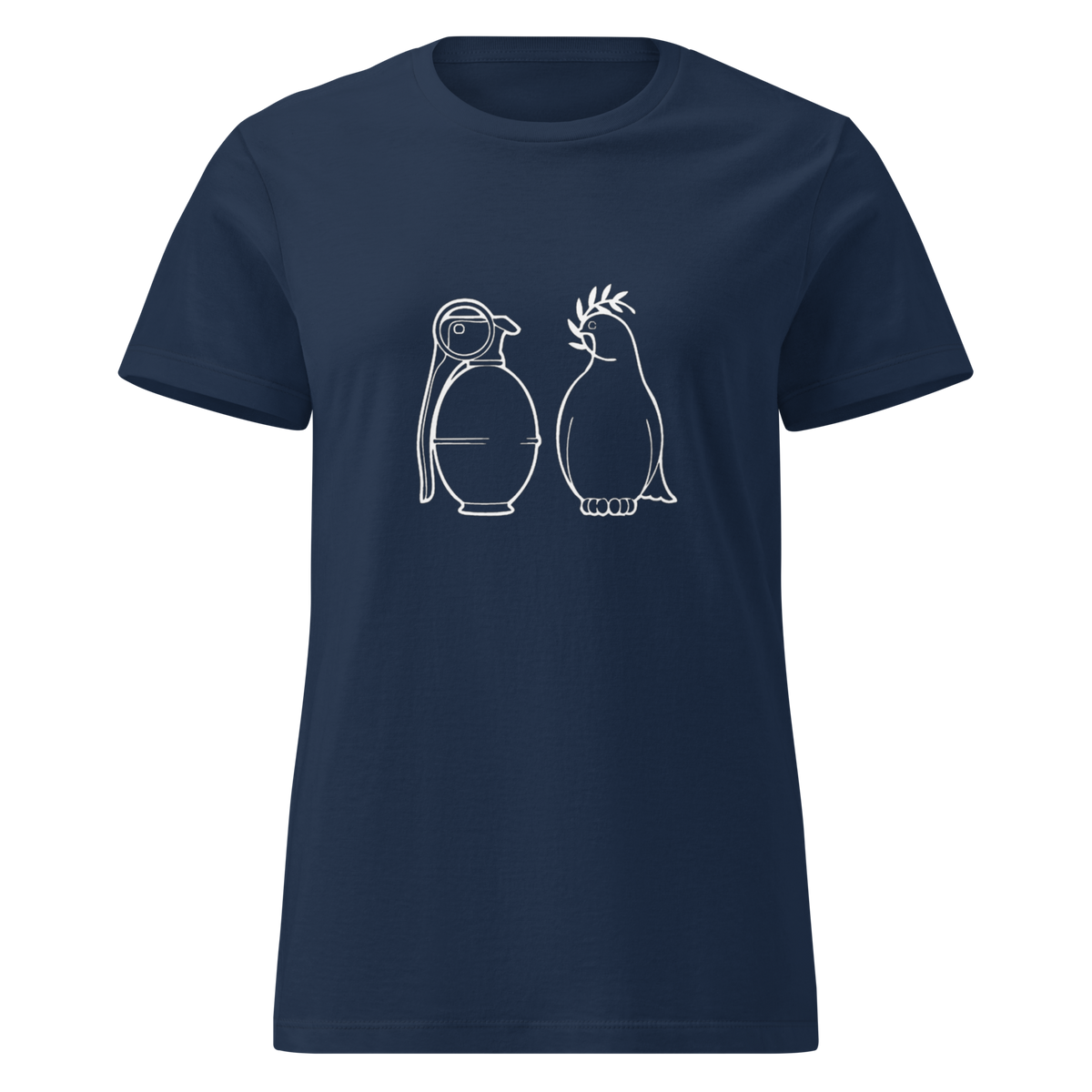 Ladies White War and Peace T - Shirt - Navy Blue