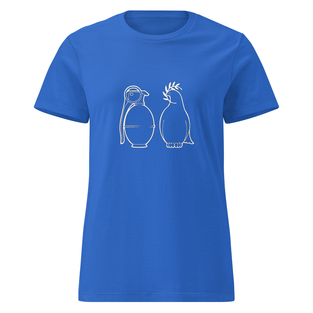 Ladies White War and Peace T - Shirt - Royal Blue