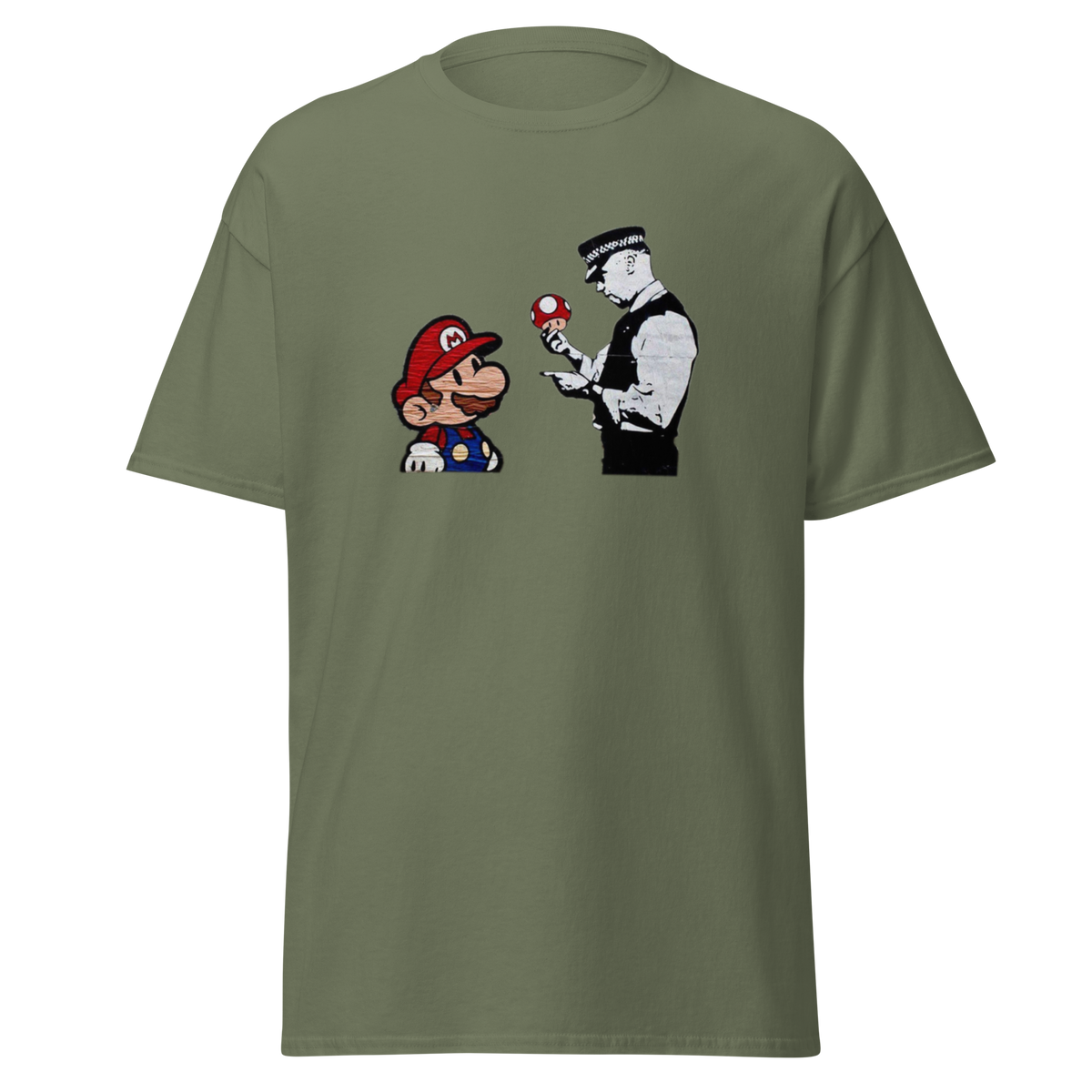 Mario and Police man T Shirt - Military Green