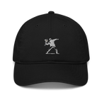 Embroidered White Flower Thrower Baseball Cap — Black