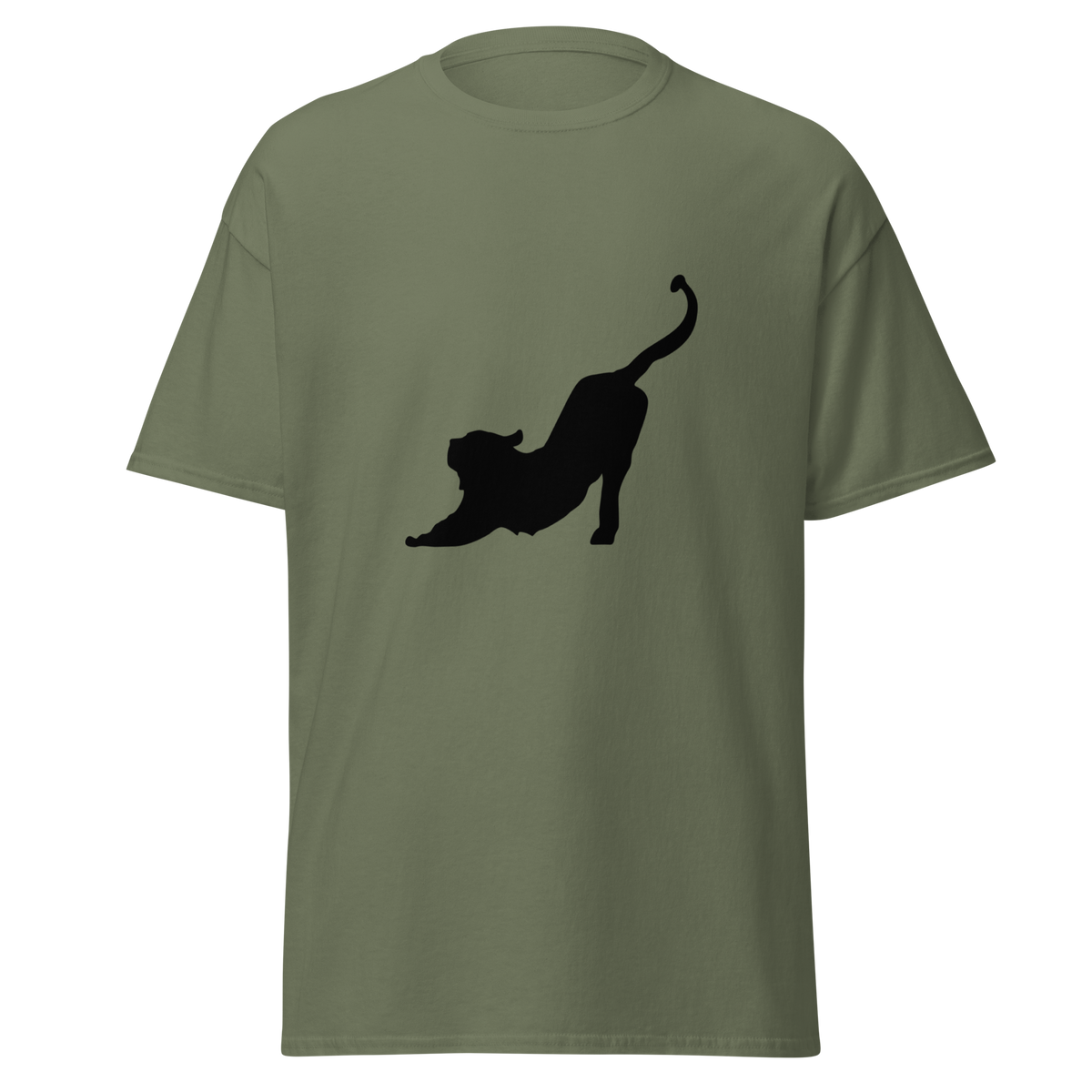 Stretching Cat T Shirt - Military Green