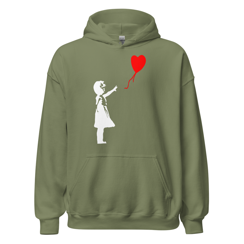 White Balloon Girl Hoodie - Military Green