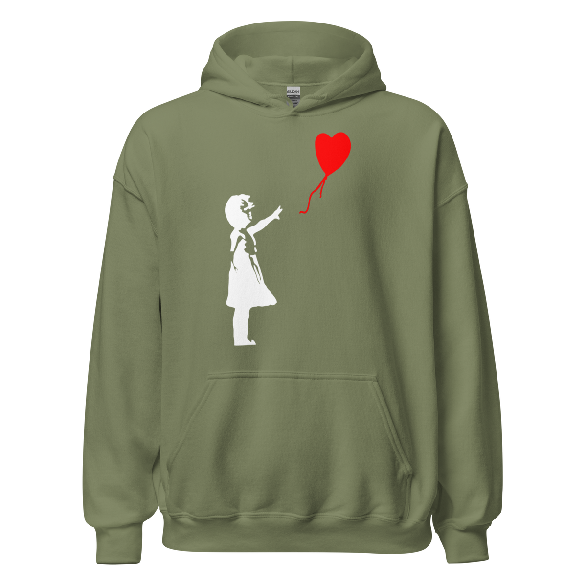 White Balloon Girl Hoodie - Military Green