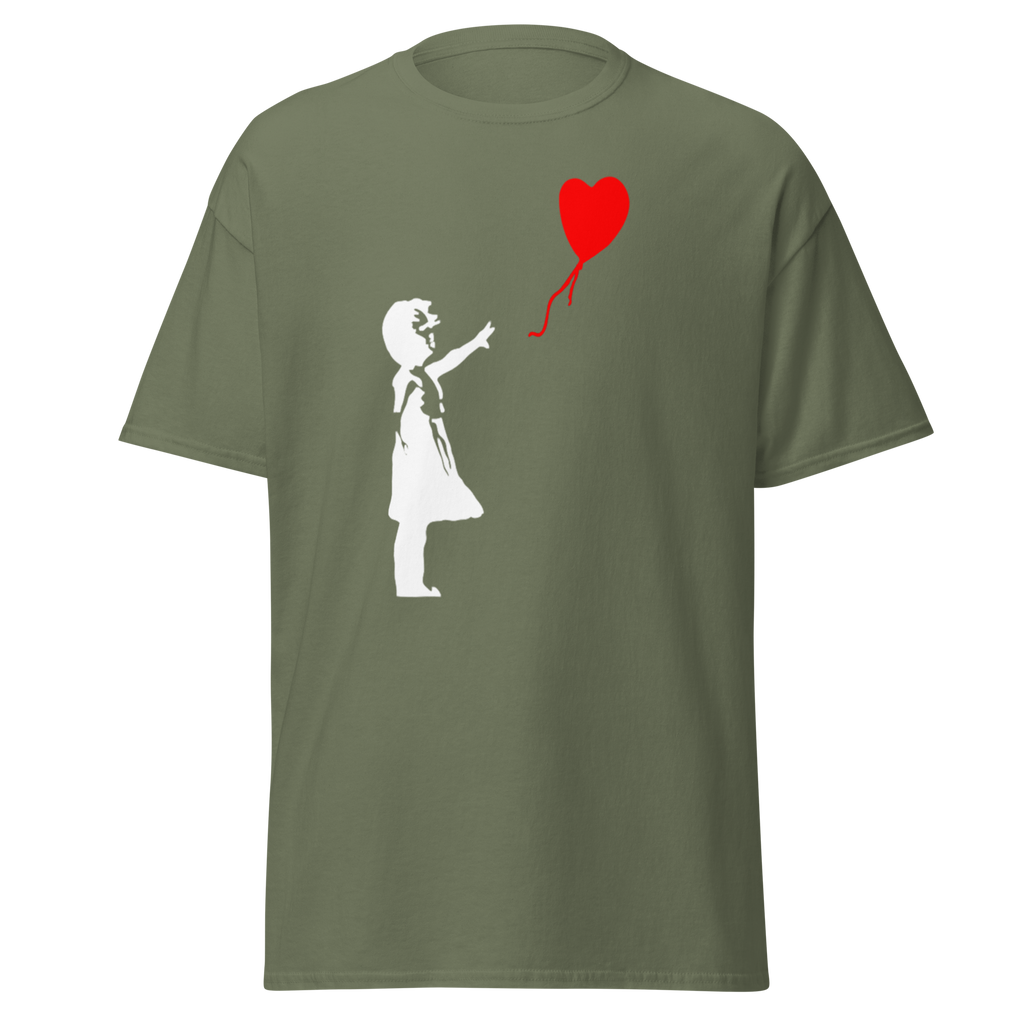 White Balloon Girl T Shirt - Military Green