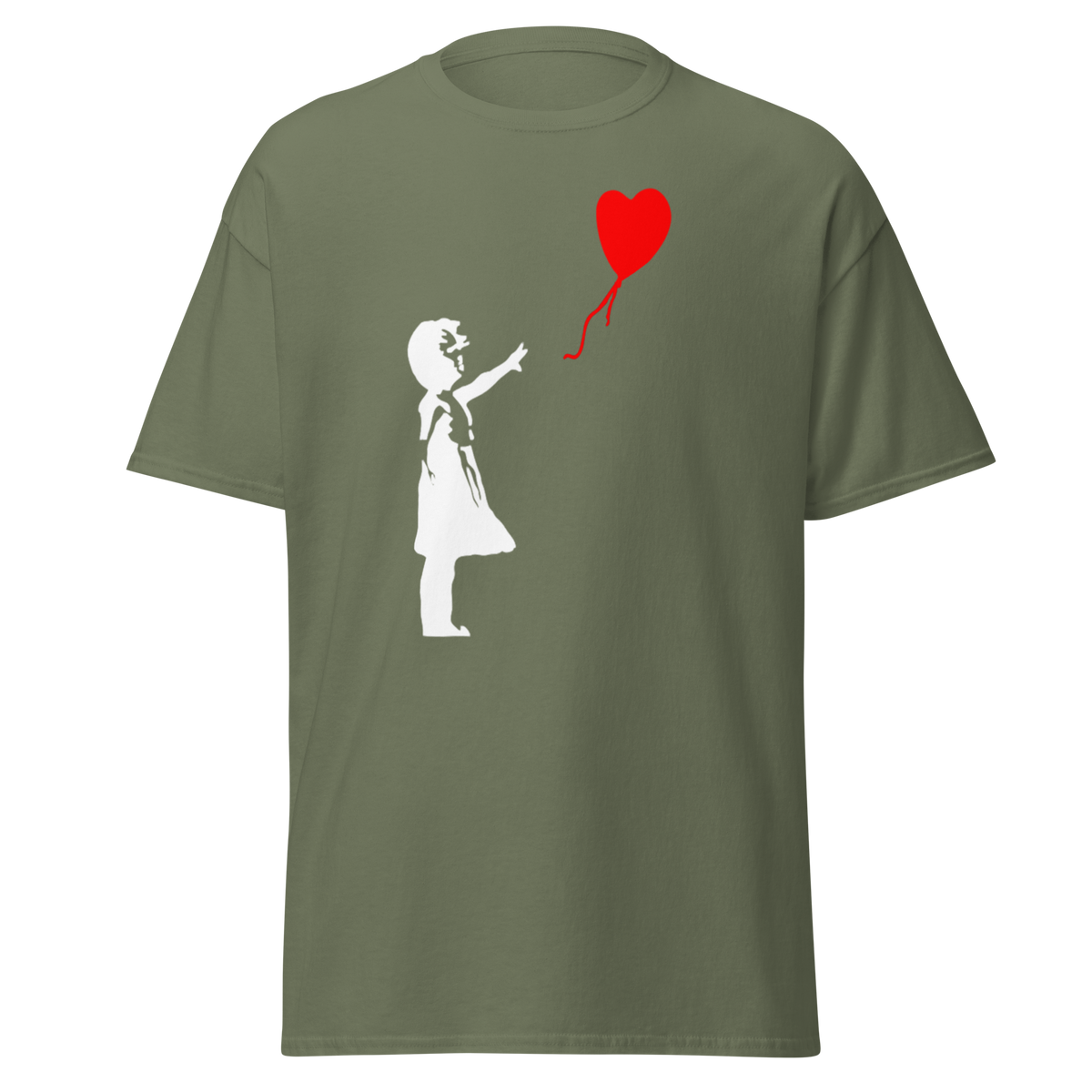 White Balloon Girl T Shirt - Military Green