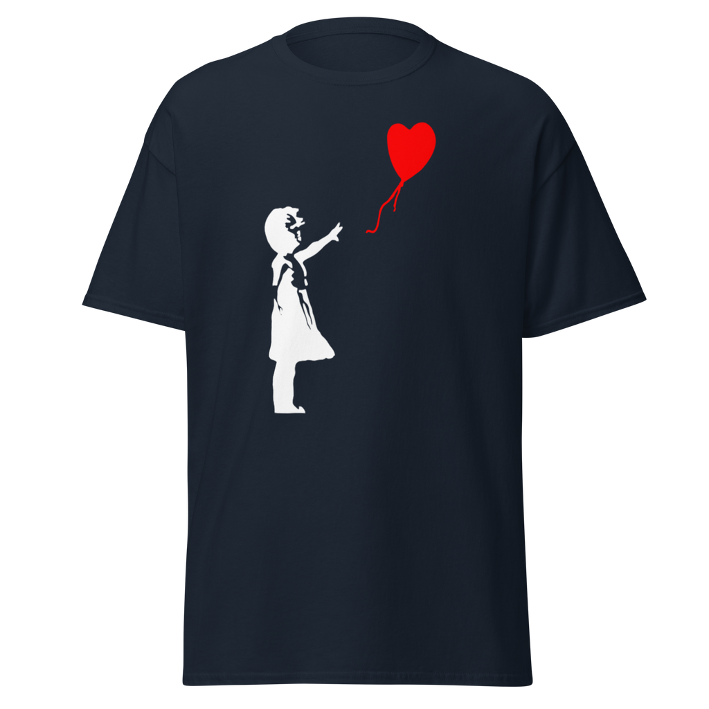White Balloon Girl T Shirt - Navy Blue