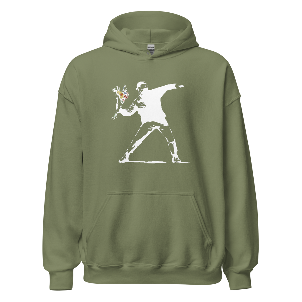 White flower thrower Hoodie - Military Green