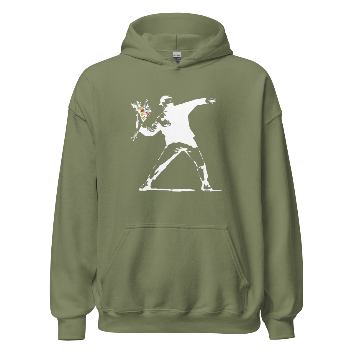 White flower thrower Hoodie - Military Green