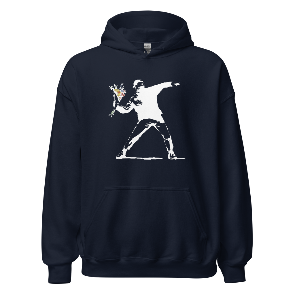 White flower thrower Hoodie - Navy Blue