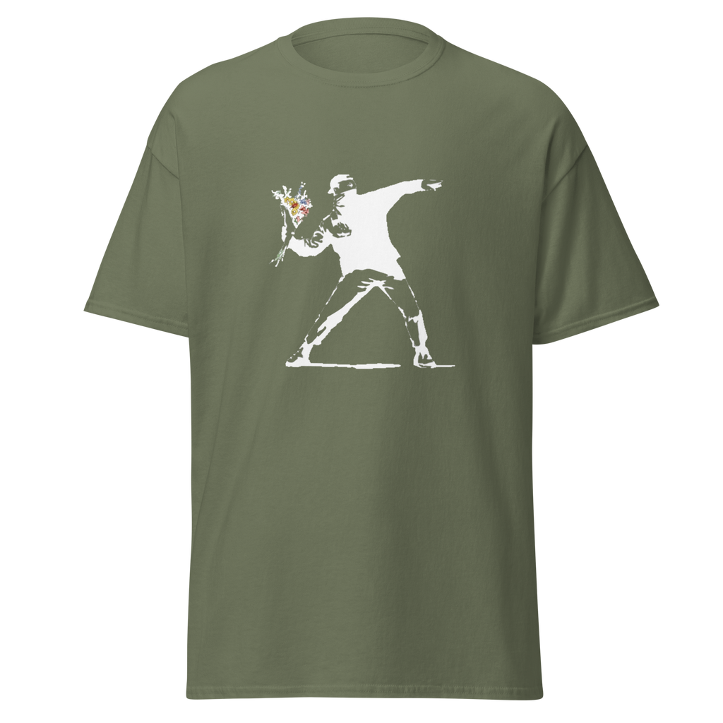 White Flower Thrower T Shirt - Military Green