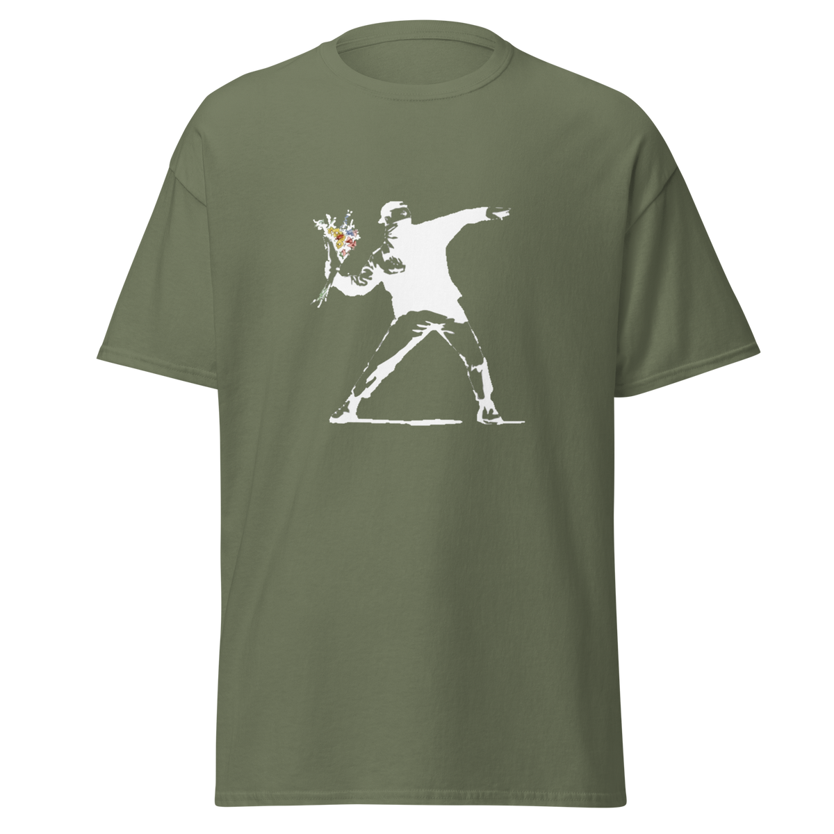 White Flower Thrower T Shirt - Military Green