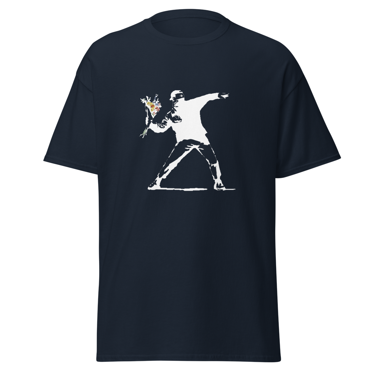 White Flower Thrower T Shirt - Navy Blue